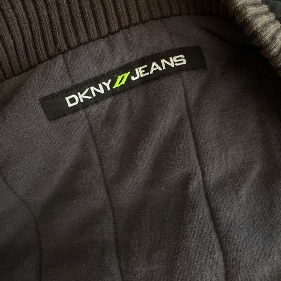 Y2k vintage dkny jeans navy bomber jacket w ruched elements sz s - Picture 5 of 5